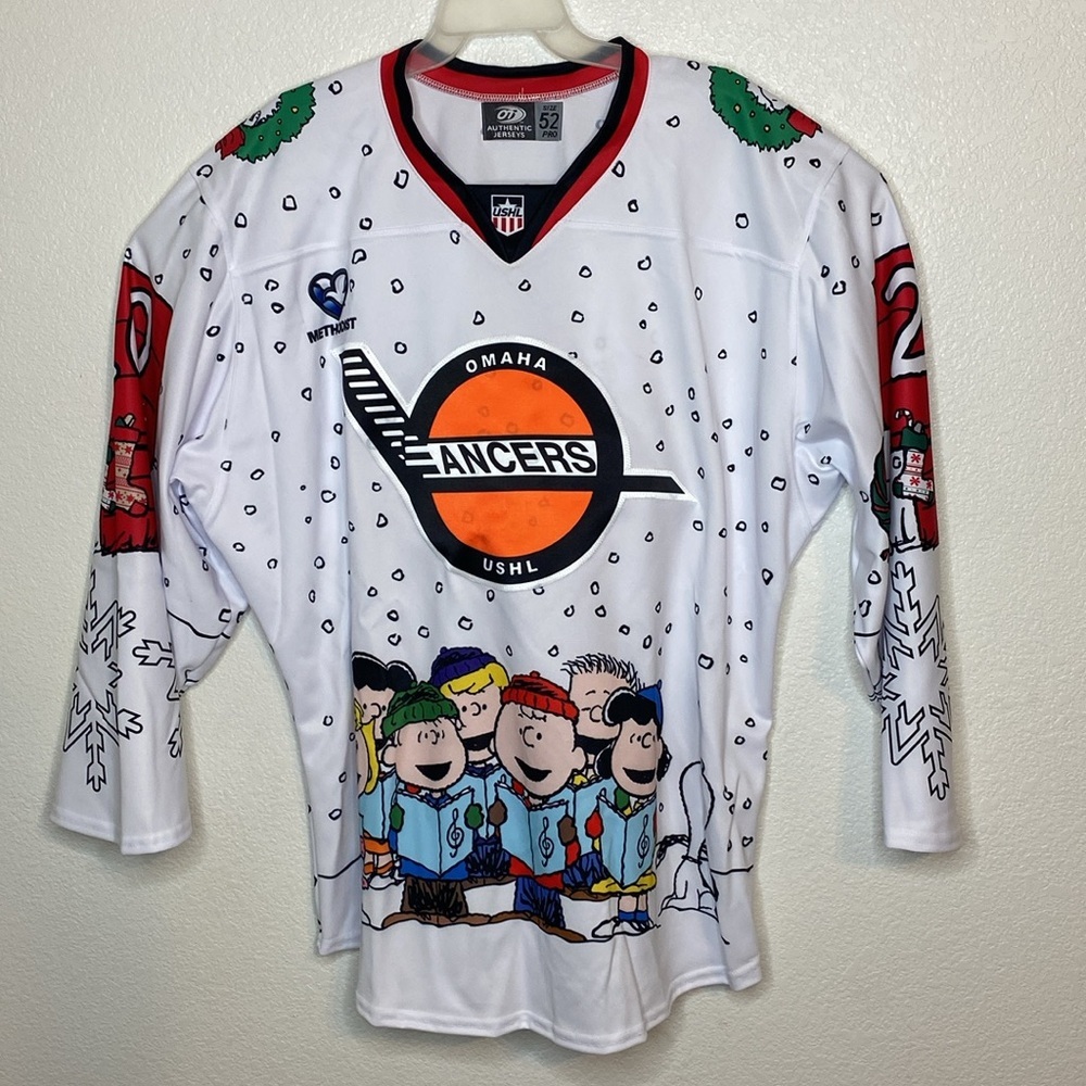 OT Omaha Lancers Peanuts Themed Hockey Jersey Size 52
